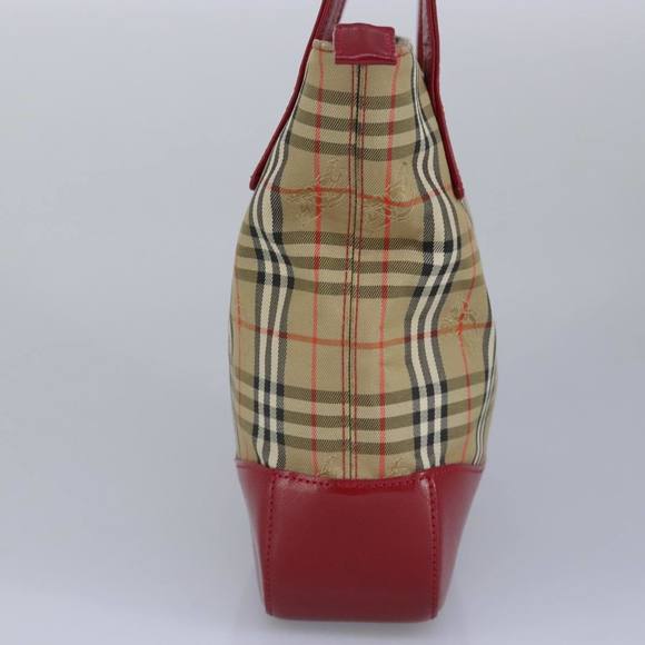 BURBERRY Nova Check Tote Bag Canvas Leather Beige Red Auth 100281 - Picture 4 of 16